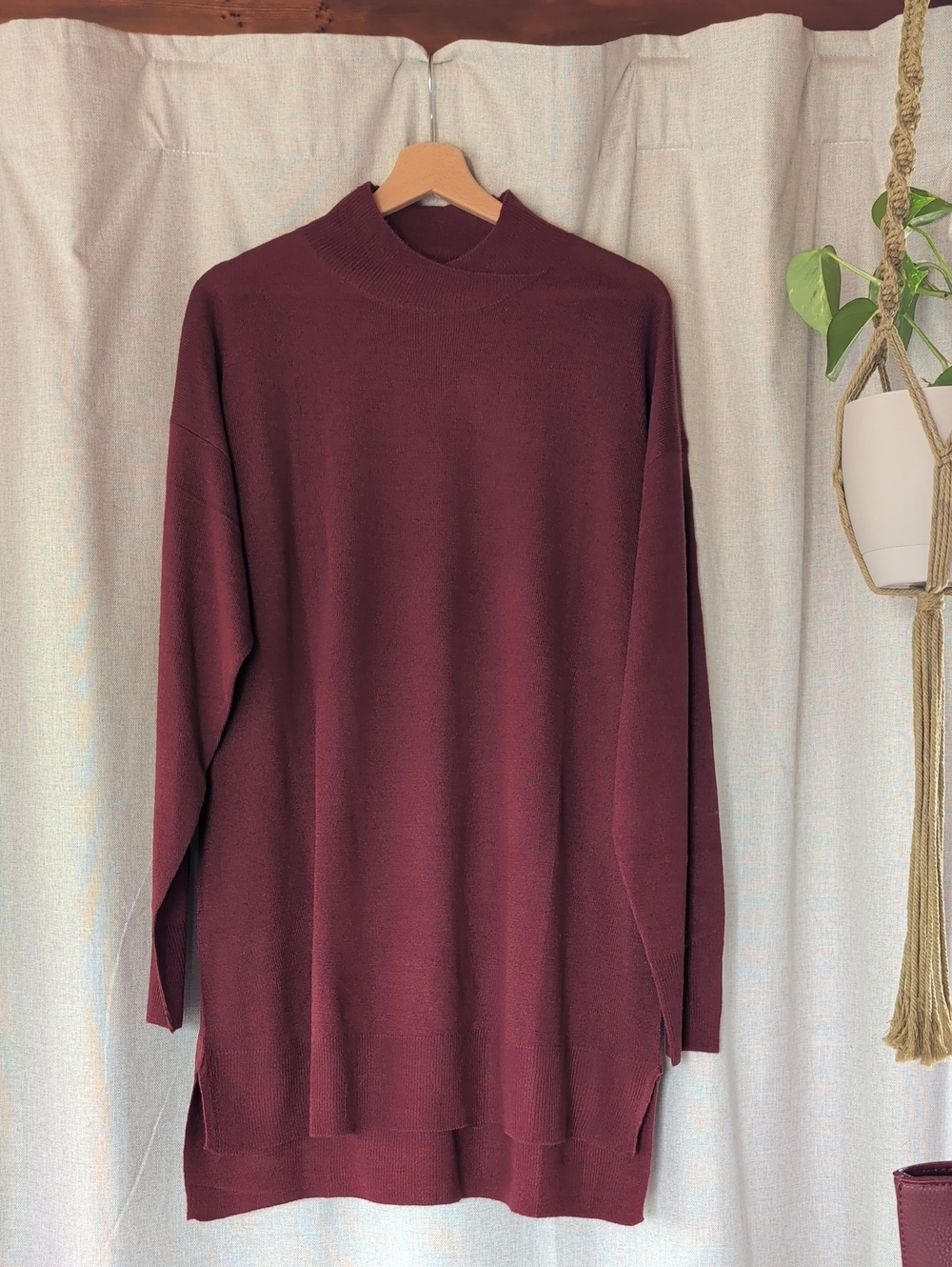 New York & Company Wine Mock Neck Long Sleeve Sweater Tunic